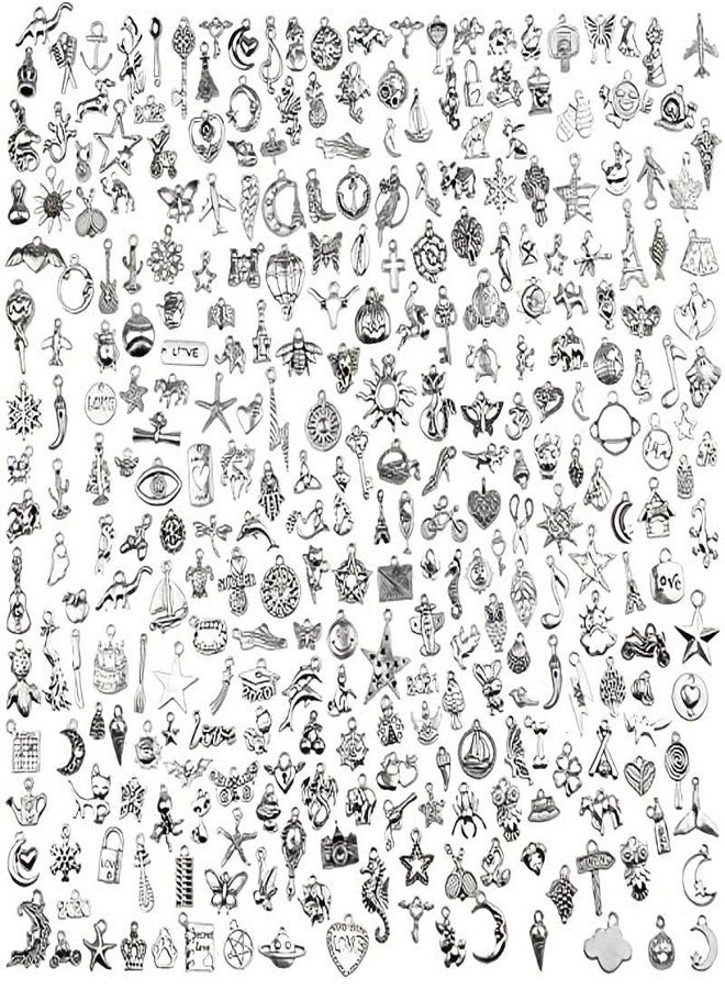 AebDerp Bulk Silver Jewelry Making Charms: 300 Pcs Metal Assorted Small Vintage Pendants for Earring Making,DIY Bracelet Necklace and Keychain,Tiny Charm Kids, Halloween Mini Supply,Graduation Hat Accessory - Image 1