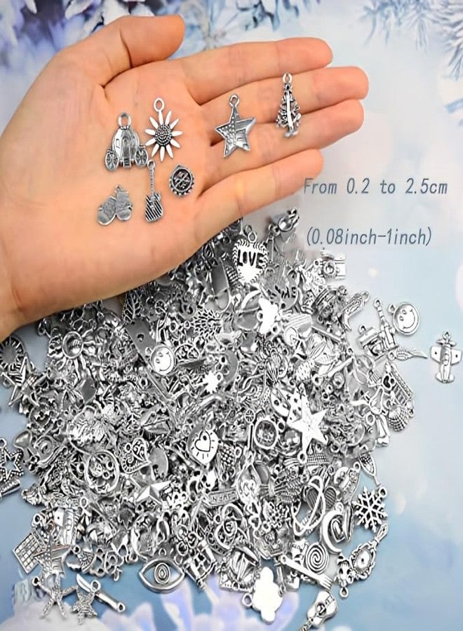 AebDerp Bulk Silver Jewelry Making Charms: 300 Pcs Metal Assorted Small Vintage Pendants for Earring Making,DIY Bracelet Necklace and Keychain,Tiny Charm Kids, Halloween Mini Supply,Graduation Hat Accessory - Image 3