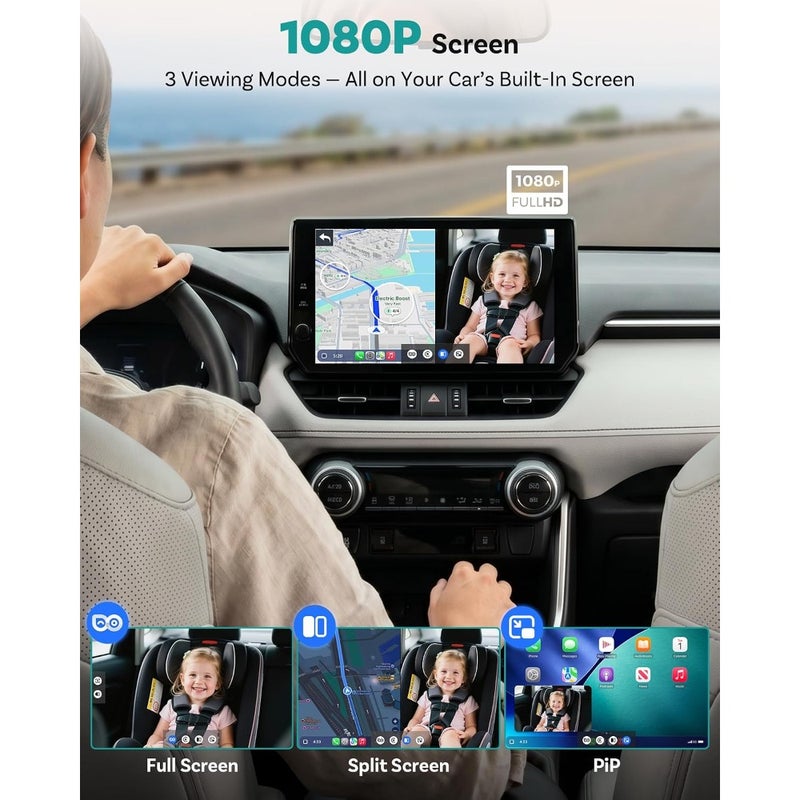 OTTOCAST Cabin Care Car Adapter with Baby Car Camera, Wireless CarPlay Display on CarScreen 2026, Plug-and-Play 1080P HD Rear Seat Baby Monitor, Split Screen Navigation, for Parents Pet Owners - Image 4