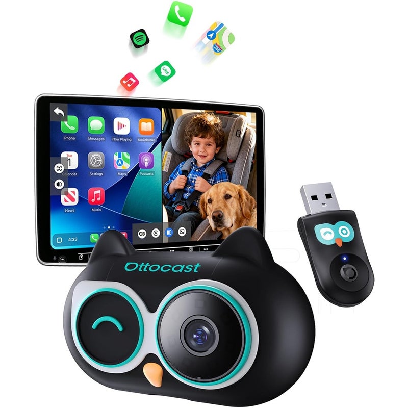 OTTOCAST Cabin Care Car Adapter with Baby Car Camera, Wireless CarPlay Display on CarScreen 2026, Plug-and-Play 1080P HD Rear Seat Baby Monitor, Split Screen Navigation, for Parents Pet Owners - Image 1