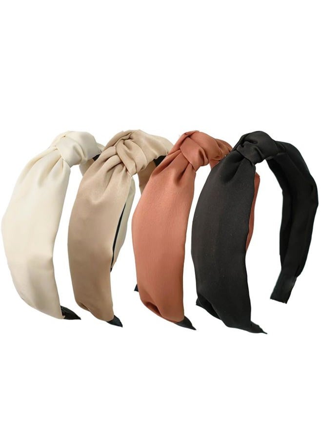 Lvyeer 4 Pack Knotted Satin Headbands for Women - Cute Non-Slip Fashion Hair Accessories - Image 1