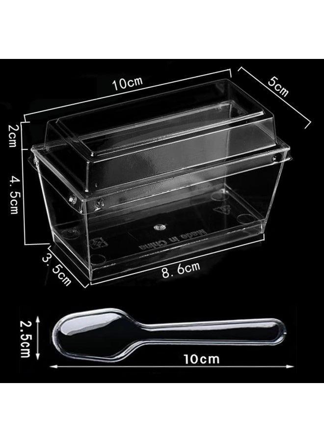 Arabest 100 Set 140ml/4.8 oz Clear Dessert Cups with Lids and Spoons, Rectangular Dessert Cups, Mini Clear Appetiser Serving Bowls for Desserts, Mousse, Puddings - Image 3