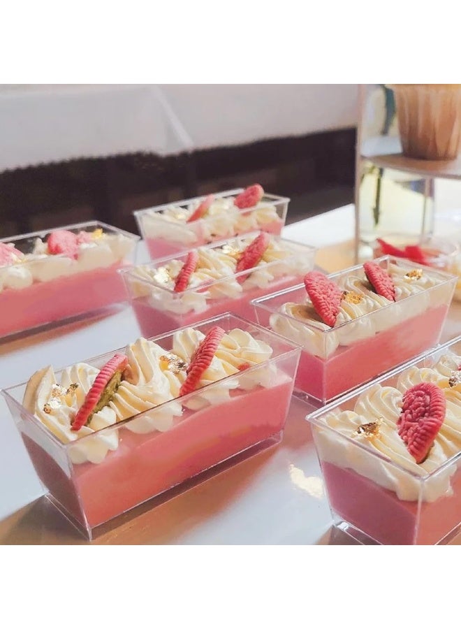Arabest 100 Set 140ml/4.8 oz Clear Dessert Cups with Lids and Spoons, Rectangular Dessert Cups, Mini Clear Appetiser Serving Bowls for Desserts, Mousse, Puddings - Image 5