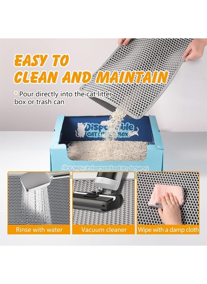 Cat Litter Mat Double Layer Waterproof Trapping Mat Litter Box Mat for Kitty EVA Honeycomb Double Layer Design Urine & Waterproof Scatter Control, Less Waste, Easier To Clean,Non Slip, Gray (15*60cm)