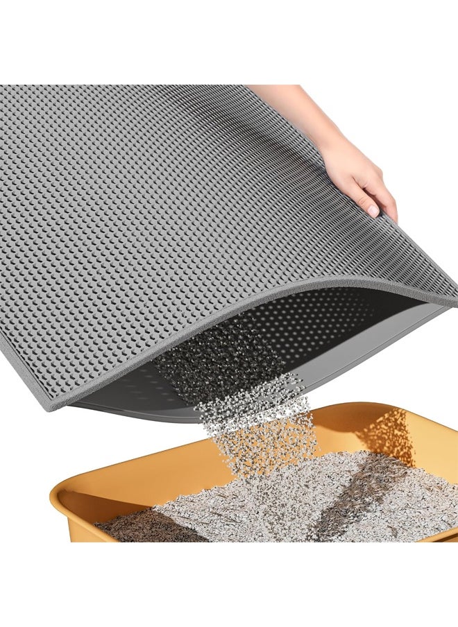 Cat Litter Mat Double Layer Waterproof Trapping Mat Litter Box Mat for Kitty EVA Honeycomb Double Layer Design Urine & Waterproof Scatter Control, Less Waste, Easier To Clean,Non Slip, Gray (15*60cm)