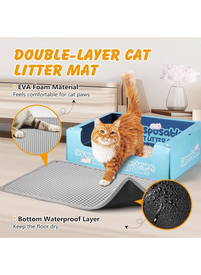 Cat Litter Mat Double Layer Waterproof Trapping Mat Litter Box Mat for Kitty EVA Honeycomb Double Layer Design Urine & Waterproof Scatter Control, Less Waste, Easier To Clean,Non Slip, Gray (15*60cm)