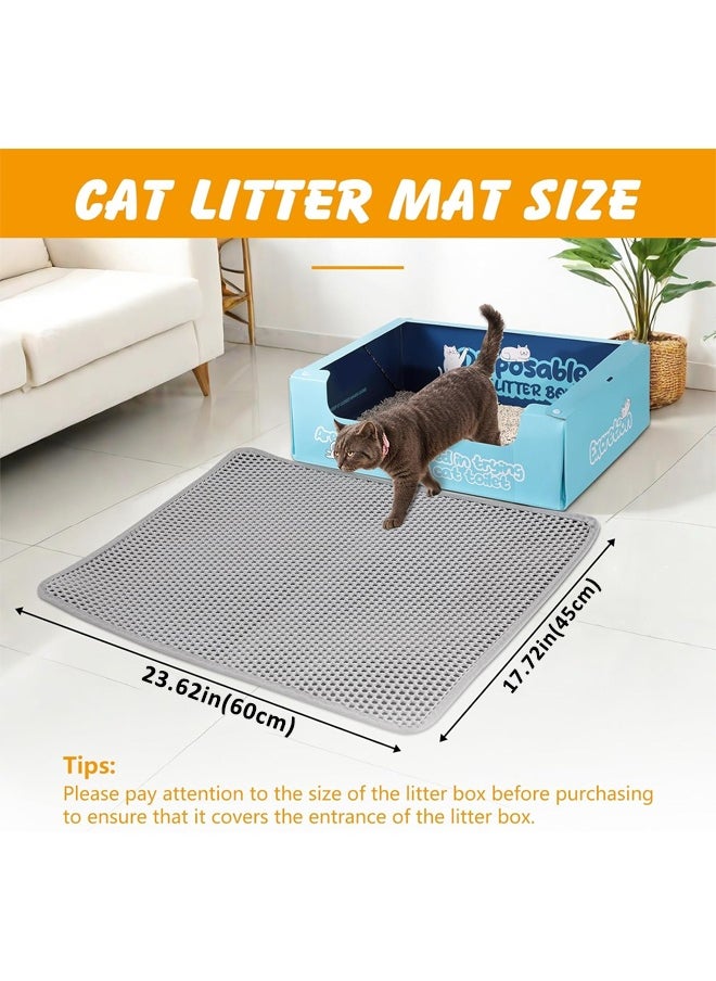 Cat Litter Mat Double Layer Waterproof Trapping Mat Litter Box Mat for Kitty EVA Honeycomb Double Layer Design Urine & Waterproof Scatter Control, Less Waste, Easier To Clean,Non Slip, Gray (15*60cm)