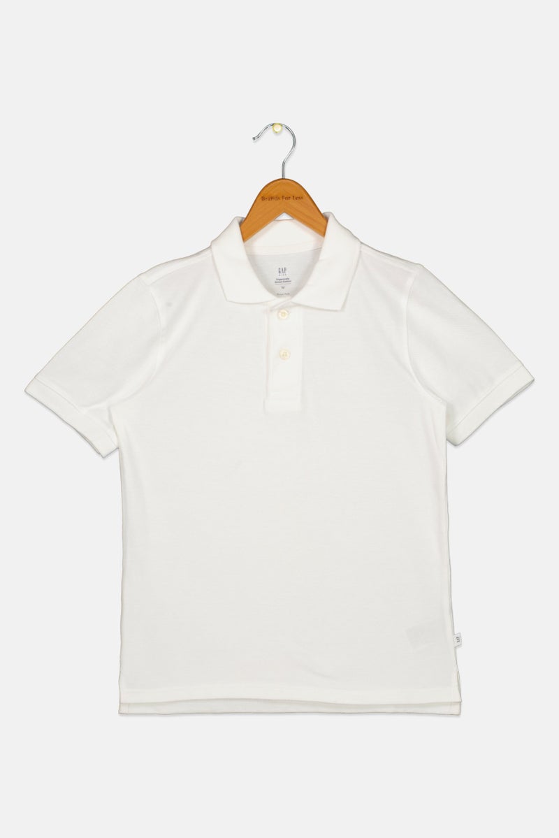 GAP Kids Boy Spread Collar Short Sleeve Plain Polo, White  - Image 1