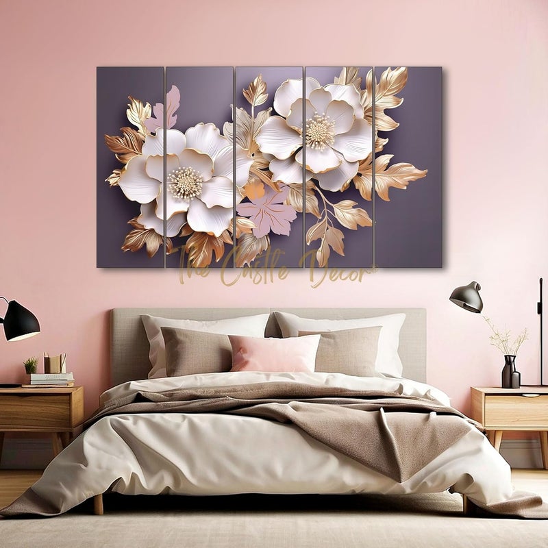 The Castle Decor Floral painting with frame 5 Big Size 27x48 Multiple Frames Wall Art Painting for living roomBedroomDrawing roomHotelsWooden FramedDigital Painting