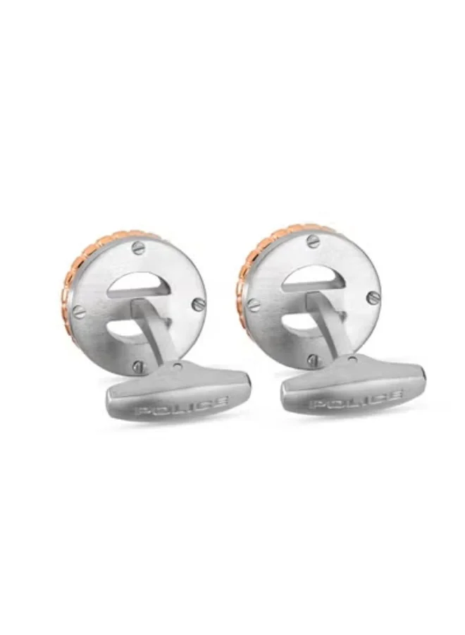 POLICE Bolt Rose Gold Cable and Silver Stainless Steel Cufflinks for Men
