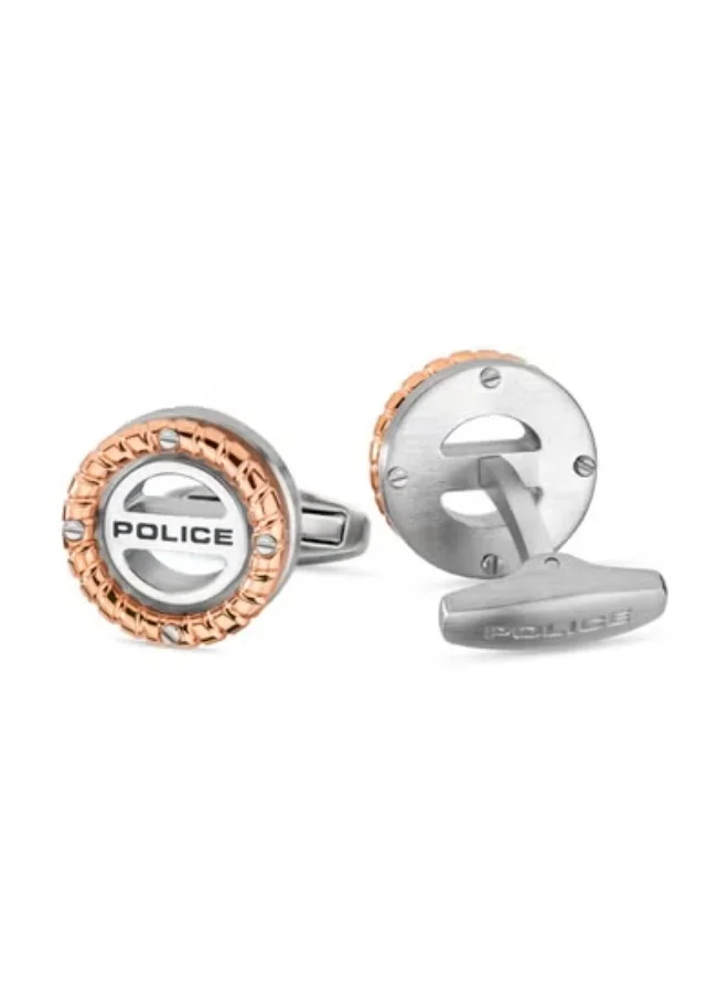 POLICE  Bolt Rose Gold Cable and Silver Stainless Steel Cufflinks for Men  | Best Price UAE