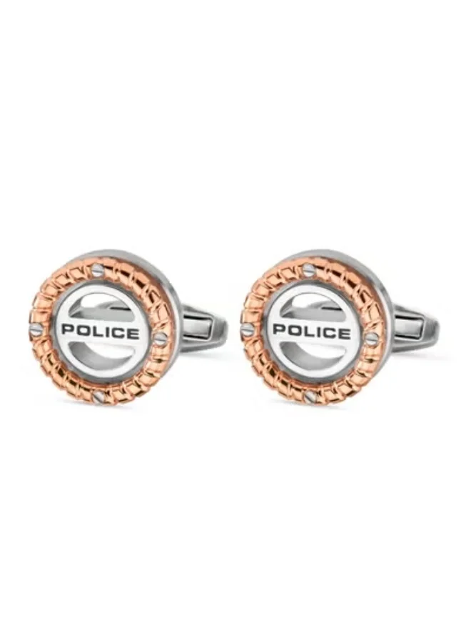POLICE Bolt Rose Gold Cable and Silver Stainless Steel Cufflinks for Men
