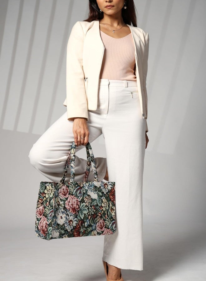 ENSAC Tote Bag for Women Premium Cotton Stylish Handbag for women with Zip Closure Ladies Big Shoulder Bag for Women Girls Handbag Large Capacity Shoulder Bag for College Office Use - Image 5