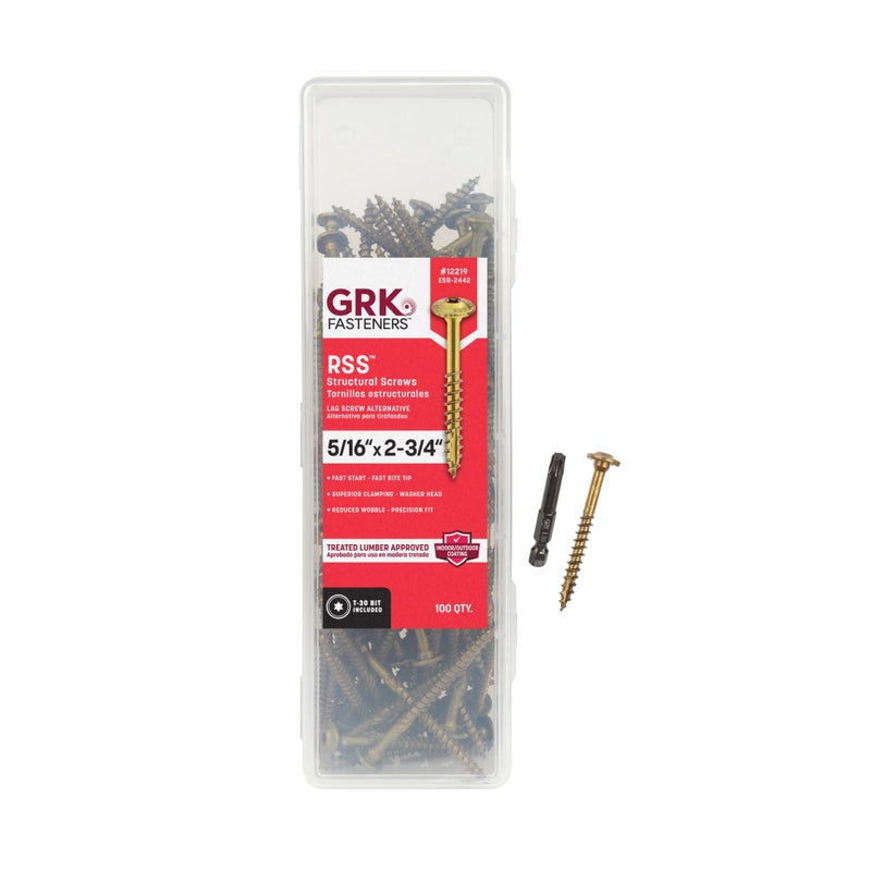 GRK Fasteners RSS 5/16 x 2-3/4 Inch, Structural Screws, 100 PCS, Rust Resistant Climatek Coating, Heavy-Duty Framing & Decking Screws, Fast Bite Tip, Star Drive Recess, T-30 Bit Included, Gold - Image 5