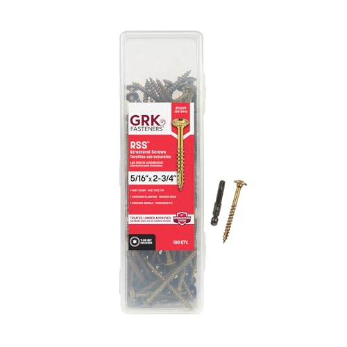 GRK Fasteners RSS 5/16 x 2-3/4 Inch, Structural Screws, 100 PCS, Rust Resistant Climatek Coating, Heavy-Duty Framing & Decking Screws, Fast Bite Tip, Star Drive Recess, T-30 Bit Included, Gold - Image 1