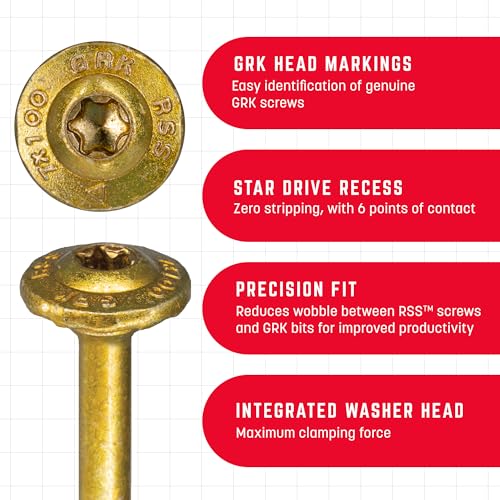 GRK Fasteners RSS 5/16 x 2-3/4 Inch, Structural Screws, 100 PCS, Rust Resistant Climatek Coating, Heavy-Duty Framing & Decking Screws, Fast Bite Tip, Star Drive Recess, T-30 Bit Included, Gold - Image 2