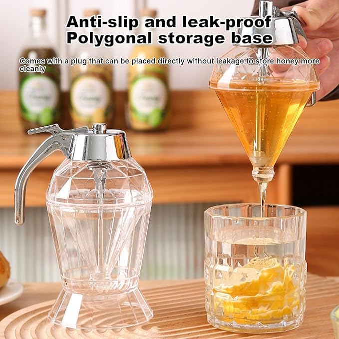 CLICKSWIFT CLICKSWIFT Diamond Design Honey And Syrup Dispenser, No-Drip Container With Stand, Perfect For Honey, Maple Syrup, And Olive Oil, Elegant Kitchen And Coffee Bar Accessory 1pc - Image 5