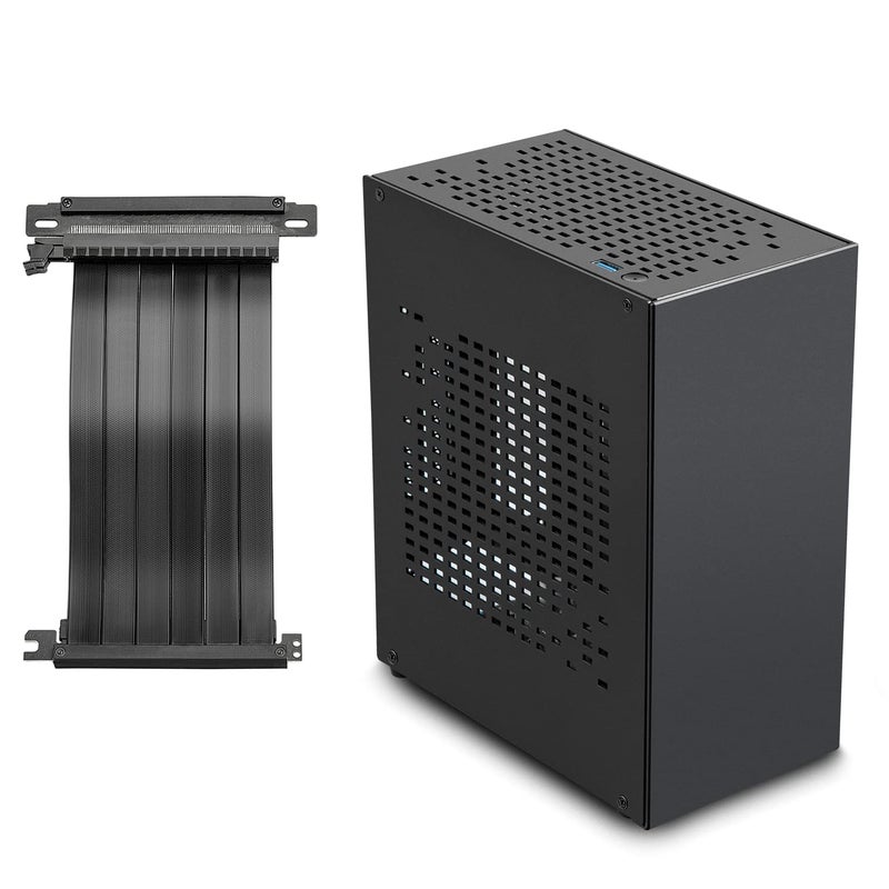 JOYJOM Aluminum Mini ITX Case with PCIe 3.0 Riser, JOYJOM Mini PC Case, SFF Small Form Factor PC Case, TX Computer Gaming Case Supports GPU Graphics Card (Black) - Image 1