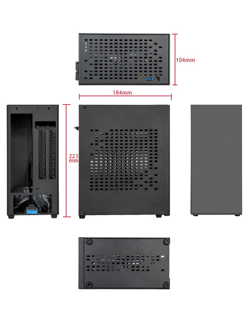 JOYJOM Aluminum Mini ITX Case with PCIe 3.0 Riser, JOYJOM Mini PC Case, SFF Small Form Factor PC Case, TX Computer Gaming Case Supports GPU Graphics Card (Black) - Image 3