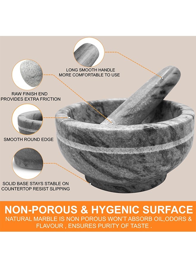 ليون مدقة وهاون ليون بريميوم من الرخام الرمادي الغائم – أكبر حجم في السلسلة، مساحة واسعة للغاية، متين، غير مسامي، سهل التنظيف، سعة ١٠٠٠ مل، الهاون ٢٠ سم × ١٠ سم، المدقة ٢٠ سم – مثالي للتوابل، الأعشاب، المكسرات والجواكامولي - Image 4