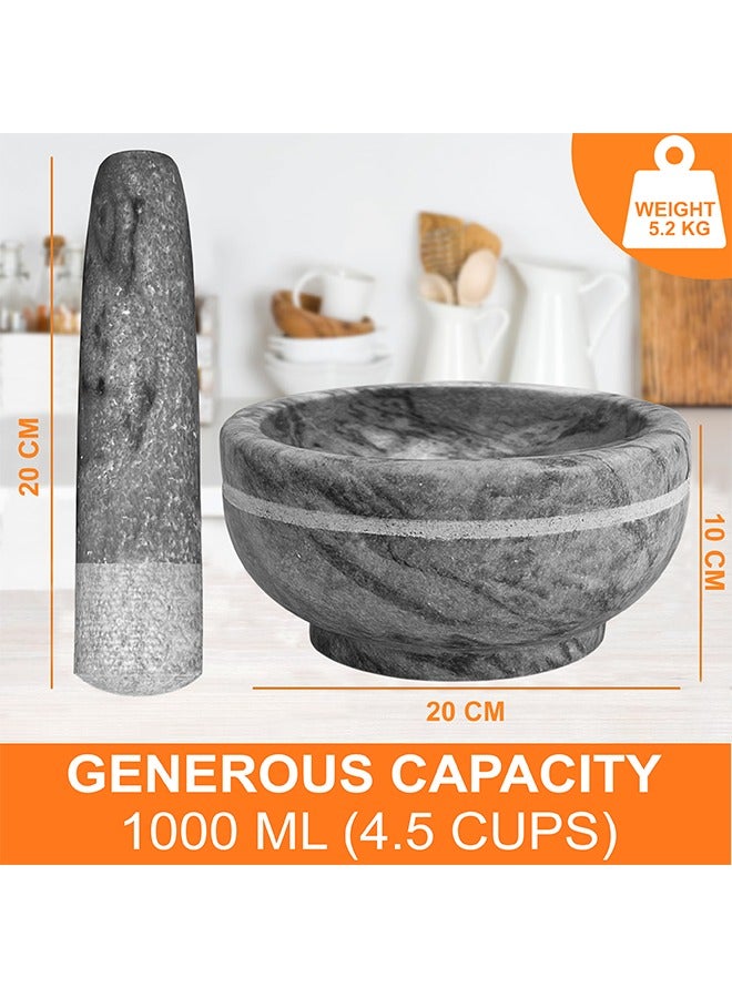 ليون مدقة وهاون ليون بريميوم من الرخام الرمادي الغائم – أكبر حجم في السلسلة، مساحة واسعة للغاية، متين، غير مسامي، سهل التنظيف، سعة ١٠٠٠ مل، الهاون ٢٠ سم × ١٠ سم، المدقة ٢٠ سم – مثالي للتوابل، الأعشاب، المكسرات والجواكامولي - Image 5