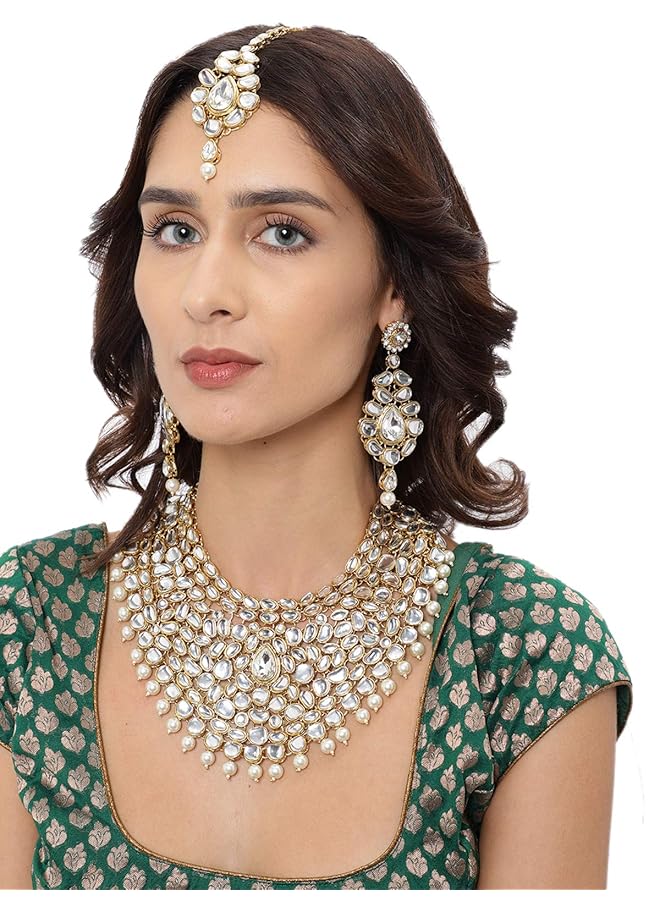 erorex Kundan And Pearls Jewelery Set For Women Golden Zpfk8531 - Image 2