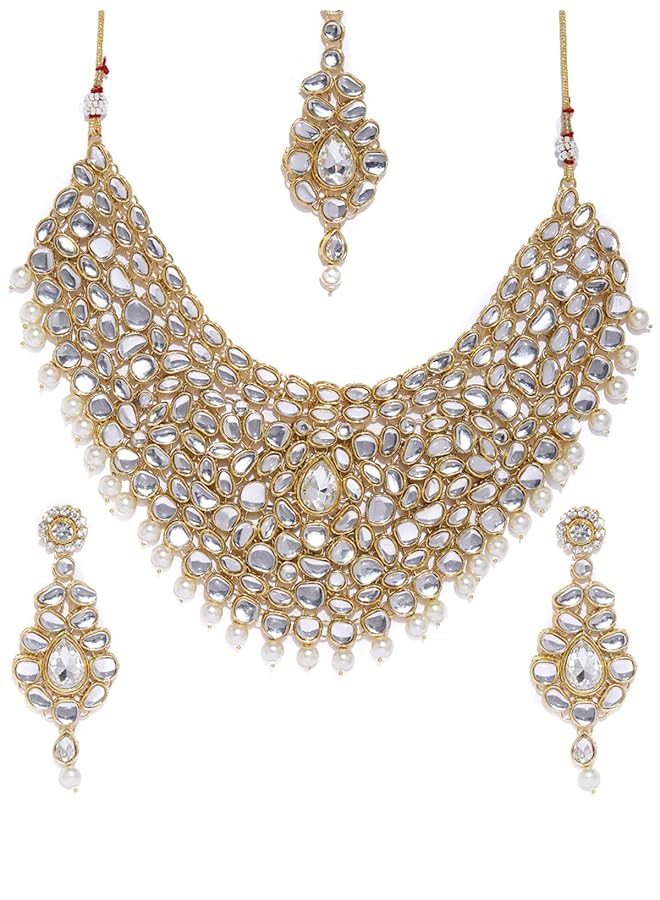 erorex Kundan And Pearls Jewelery Set For Women Golden Zpfk8531 - Image 5