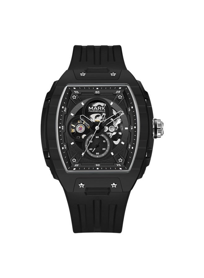 Mark Fairwhale Men's Multi-Function Chronograph Skeleton Watch - Water Resistant, Luminous, Fashion Design, Black Dial & Black Silicone Strap - Image 1