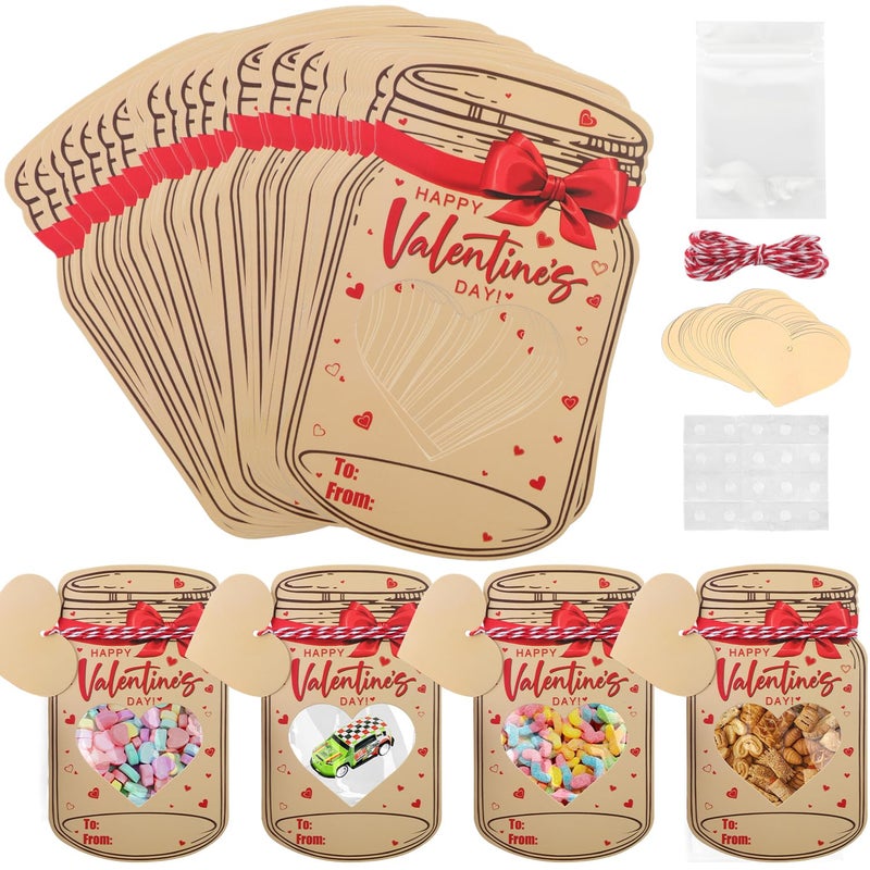 Fangoo 48 Pack Mason Jar Valentines Day Greeting Cards Valentine Exchange Gift Cards Bulk For Kid Boys Girls Toddler School Class Classroom Party Favors - Image 1