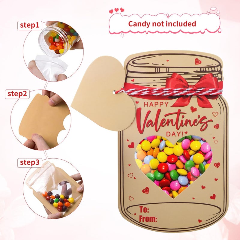 Fangoo 48 Pack Mason Jar Valentines Day Greeting Cards Valentine Exchange Gift Cards Bulk For Kid Boys Girls Toddler School Class Classroom Party Favors - Image 4