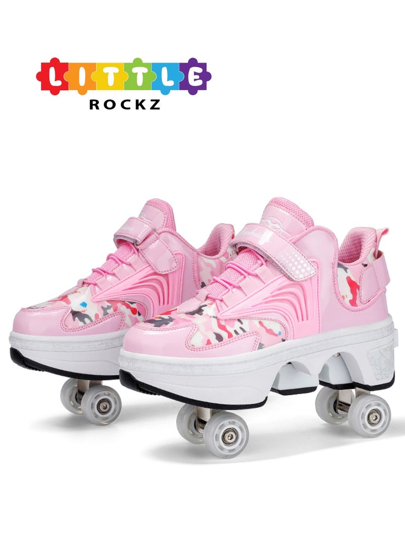 LITTLE ROCKZ - Little Rockz Double Row Skate Sneakers Shoes, 2 in 1 Parkour Shoes with Wheels for for Adult Kids Retractable Pulley Roller Skate Shoes - Image 1