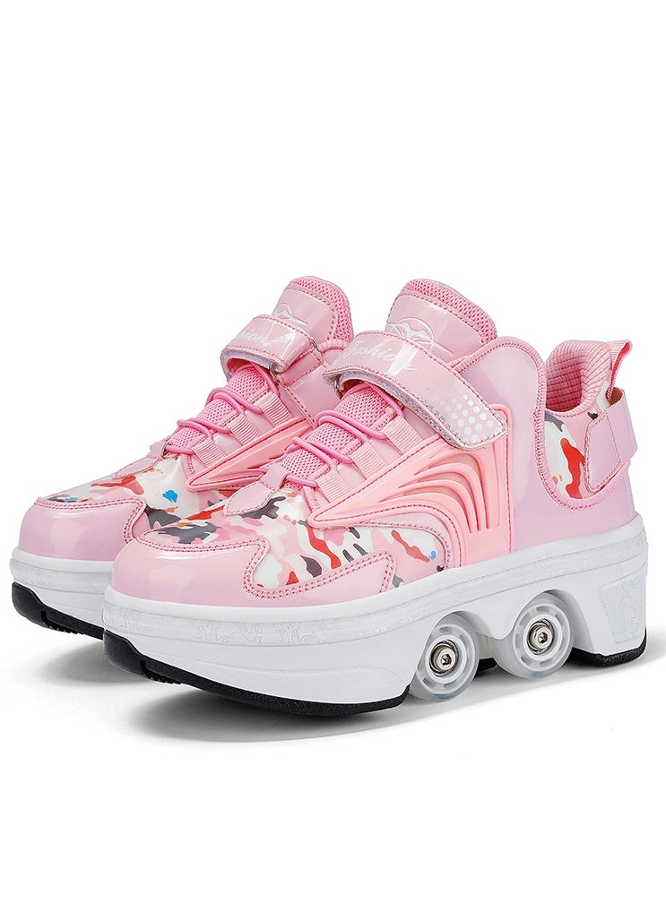 LITTLE ROCKZ - Little Rockz Double Row Skate Sneakers Shoes, 2 in 1 Parkour Shoes with Wheels for for Adult Kids Retractable Pulley Roller Skate Shoes - Image 1