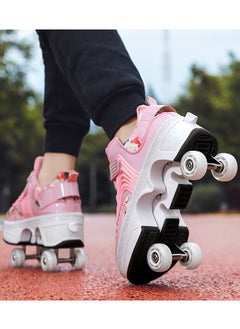 LITTLE ROCKZ Little Rockz Double Row Skate Sneakers Shoes, 2 in 1 Parkour Shoes with Wheels for for Adult Kids Retractable Pulley Roller Skate Shoes  - Image 3