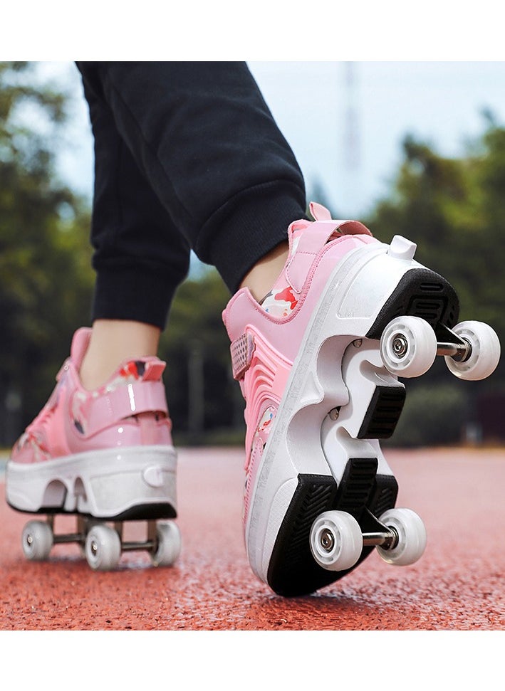 LITTLE ROCKZ - Little Rockz Double Row Skate Sneakers Shoes, 2 in 1 Parkour Shoes with Wheels for for Adult Kids Retractable Pulley Roller Skate Shoes - Image 1