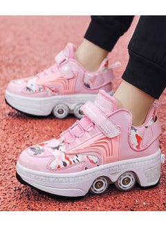 LITTLE ROCKZ Little Rockz Double Row Skate Sneakers Shoes, 2 in 1 Parkour Shoes with Wheels for for Adult Kids Retractable Pulley Roller Skate Shoes  - Image 4