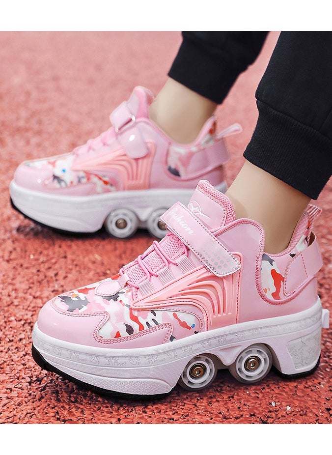 LITTLE ROCKZ - Little Rockz Double Row Skate Sneakers Shoes, 2 in 1 Parkour Shoes with Wheels for for Adult Kids Retractable Pulley Roller Skate Shoes - Image 1