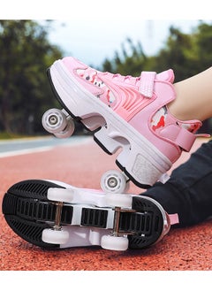 LITTLE ROCKZ Little Rockz Double Row Skate Sneakers Shoes, 2 in 1 Parkour Shoes with Wheels for for Adult Kids Retractable Pulley Roller Skate Shoes  - Image 5