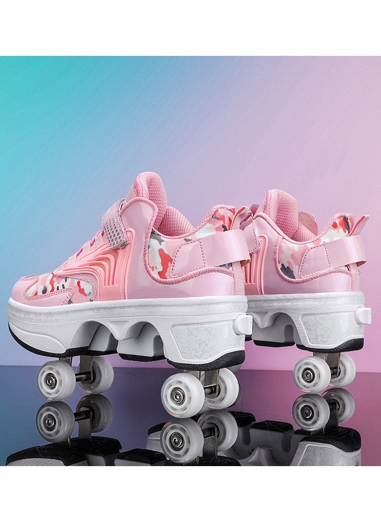 LITTLE ROCKZ - Little Rockz Double Row Skate Sneakers Shoes, 2 in 1 Parkour Shoes with Wheels for for Adult Kids Retractable Pulley Roller Skate Shoes - Image 1