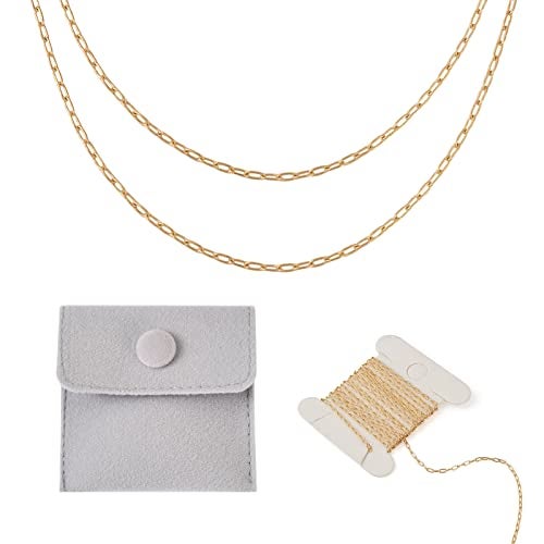 PH PandaHall 1M 14K Gold Filled Permanent Jewelry Chains Gold Paperclip Chains Bracelet Necklace Welded Golden Oval Link Chains for Jewelry Making with 1Pc Square Velvet Jewelry Bags - Image 1
