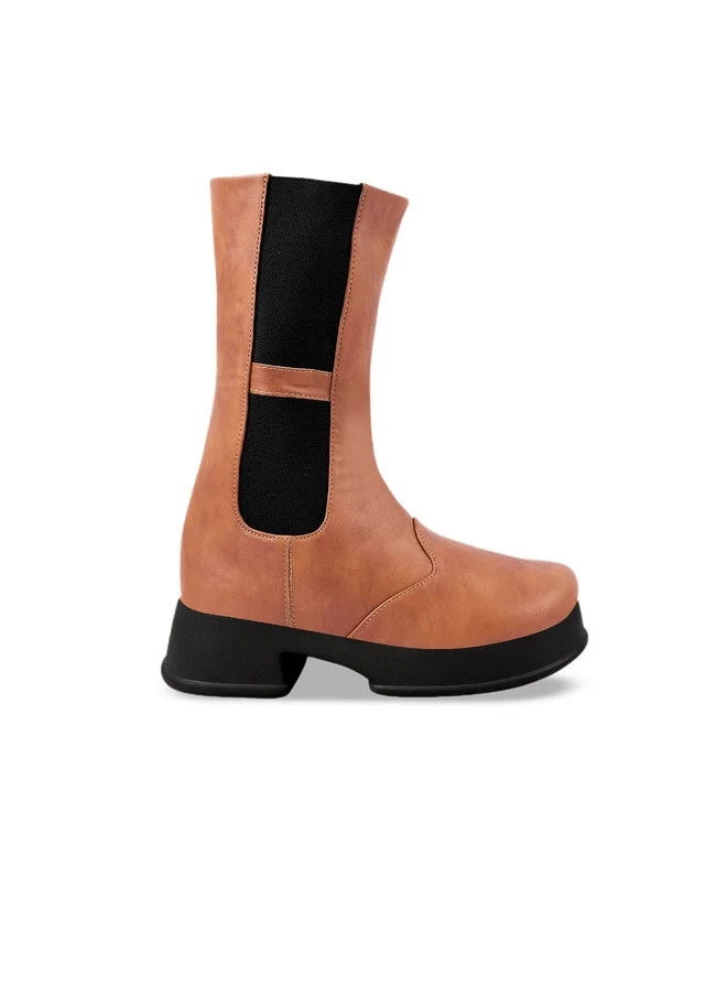 شوتوبيا Shoetopia Women’s  Mid-Calf Boots || Stylish Slip-On Comfortable Block Heel Long Boots for Girls & Women Party Footwear