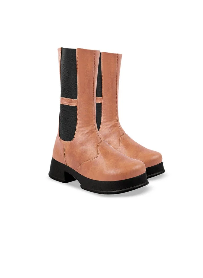 شوتوبيا Shoetopia Women’s  Mid-Calf Boots || Stylish Slip-On Comfortable Block Heel Long Boots for Girls & Women Party Footwear