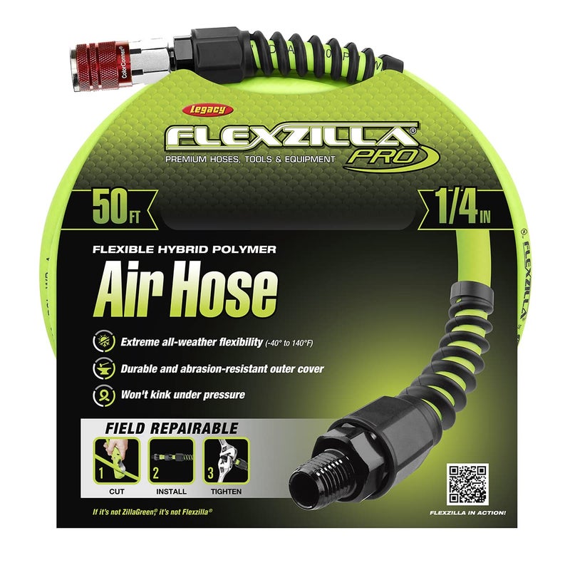 Flexzilla Pro Air Hose with ColorConnex Industrial Type D Coupler and Plug, 1/4 in. x 50 ft. - HFZP1450YW2-D - Image 2