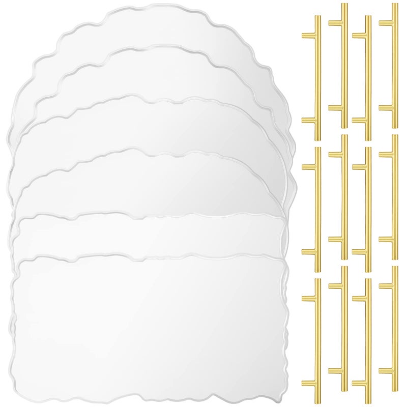 6 Pcs Large Resin Tray Molds and 12 Pcs Gold Handles Set Silicone Irregular Casting Agate Epoxy Tray Molds for DIY Crafts Making Faux Agate Tray Serving Board Home