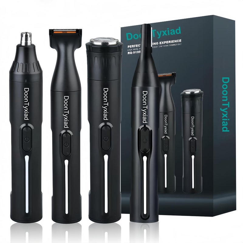 DoonTyxiad Rechargeable Ear and Nose Hair Trimmer, 4-in-1 Professional Painless Eyebrow & Facial Hair Trimmer for Men Women, Powerful Motor and Dual-Edge Blades for Smoother Cutting Black(Black 4-in-1) - Image 1