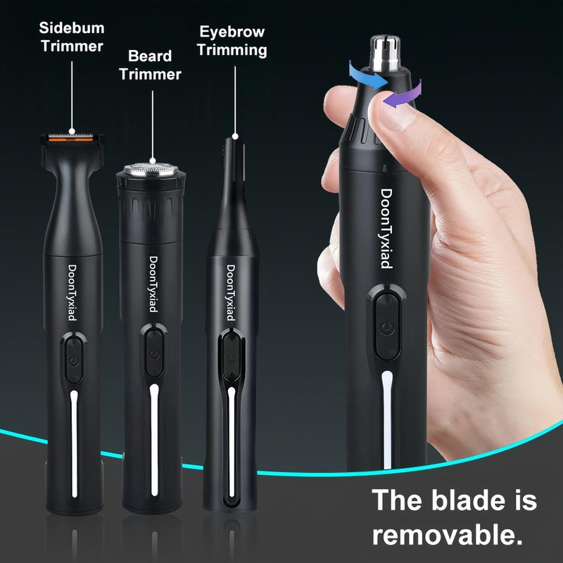 DoonTyxiad Rechargeable Ear and Nose Hair Trimmer, 4-in-1 Professional Painless Eyebrow & Facial Hair Trimmer for Men Women, Powerful Motor and Dual-Edge Blades for Smoother Cutting Black(Black 4-in-1) - Image 3