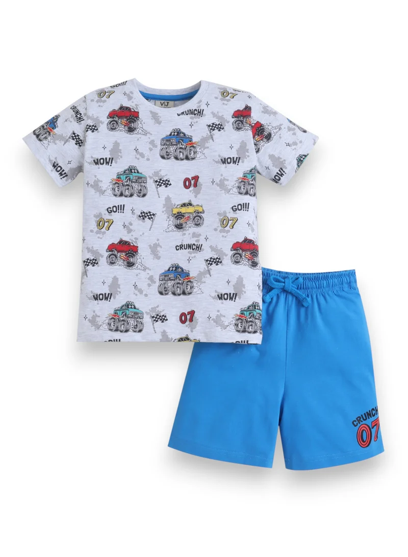 victor and jane Boys Racing Car Print Cotton Pajama Set – T-Shirt & Shorts Nightwear