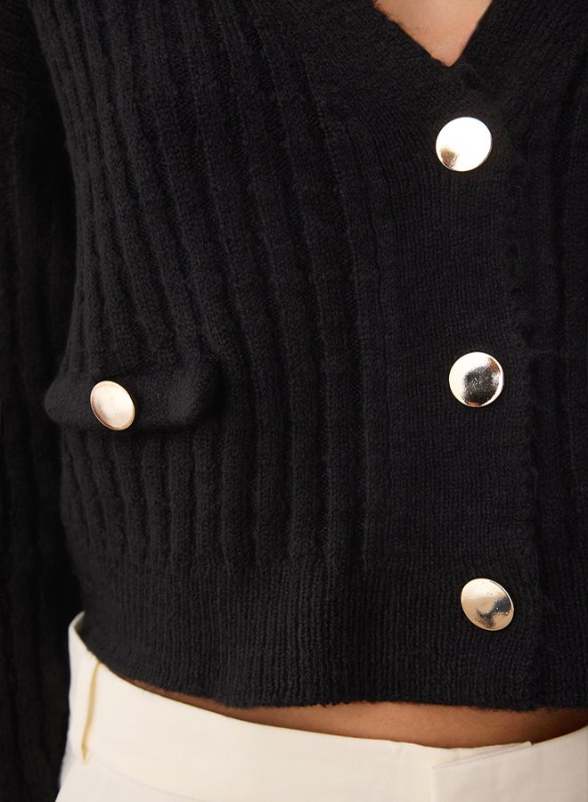trendyol Black*001 Soft Texture Plain Knitted Cardigan - Image 3
