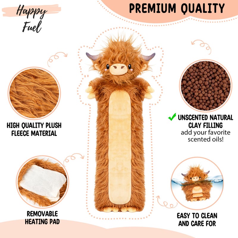 Happy Fuel Brown Highland Cow Microwavable & Weighted Stuffed Animals - Unscented Heatable Plush Doll, Cute Cow Plush Toys Gifts for Girls Boys and Kids, Happy Fuel - Image 2