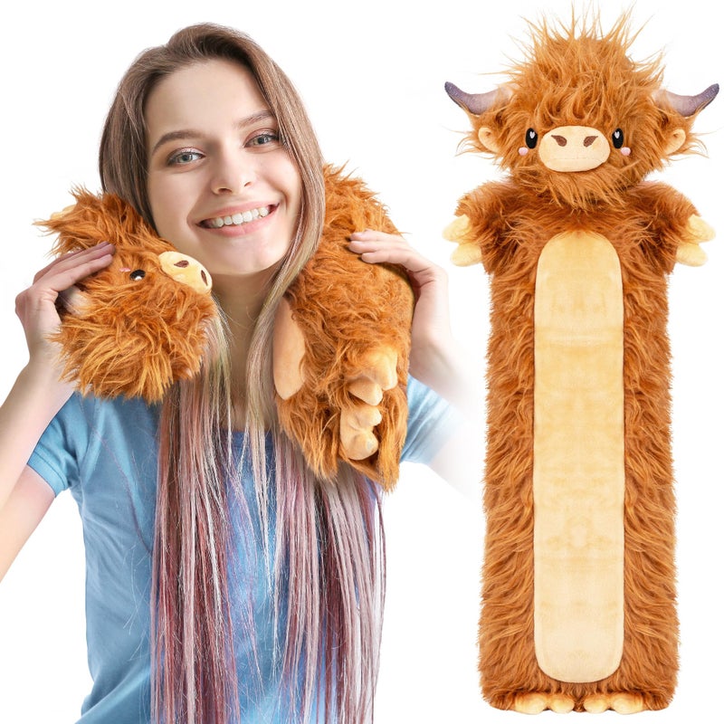 Happy Fuel Brown Highland Cow Microwavable & Weighted Stuffed Animals - Unscented Heatable Plush Doll, Cute Cow Plush Toys Gifts for Girls Boys and Kids, Happy Fuel - Image 1