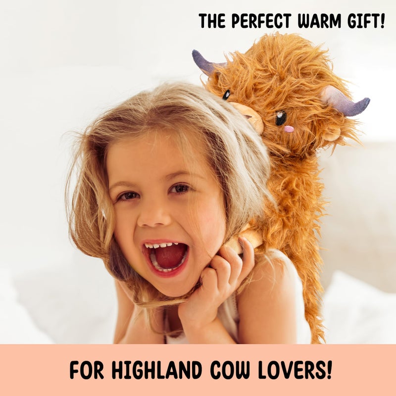 Happy Fuel Brown Highland Cow Microwavable & Weighted Stuffed Animals - Unscented Heatable Plush Doll, Cute Cow Plush Toys Gifts for Girls Boys and Kids, Happy Fuel - Image 5